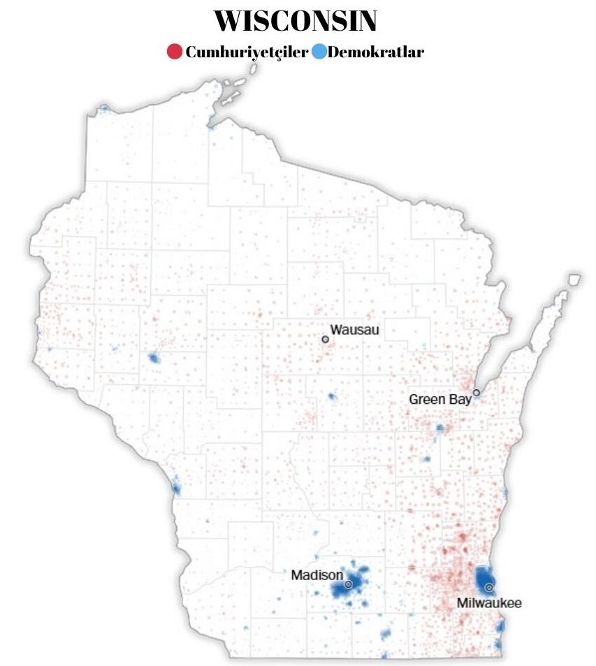 Wisconsin eyaletinde 2020 seçimi coğrafi oy dağılımı