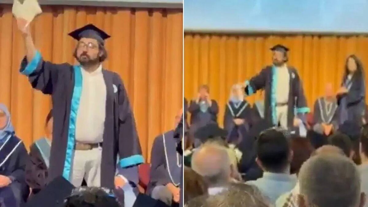 Boğaziçi Üniversitesi mezuniyet töreninde diploma yırtan genç gözaltına alındı
