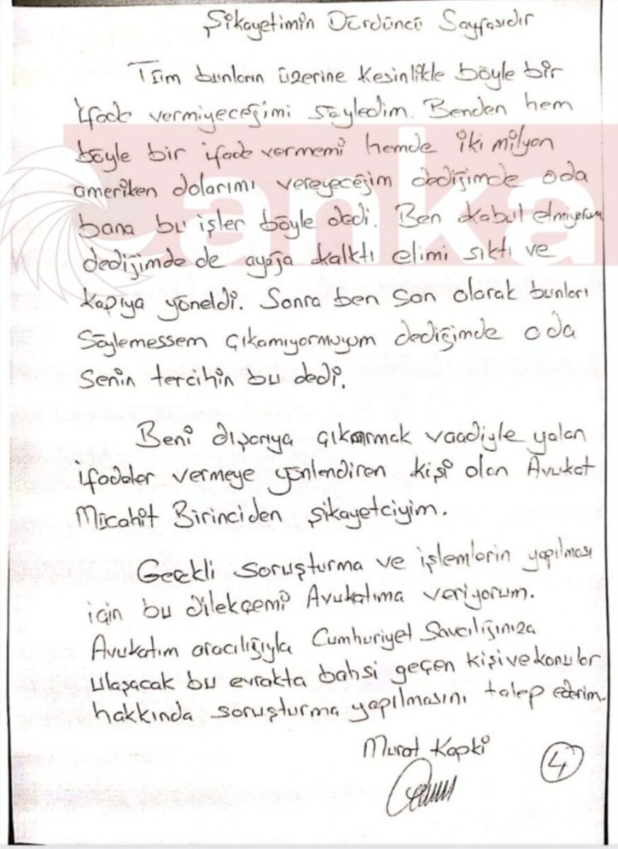 Murat Kapki dilekçe