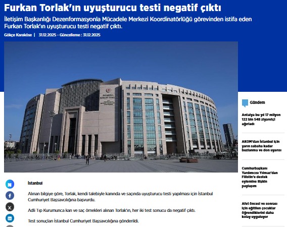 Furkan Torlak'ın uyuşturucu testi negatif çıktı, AA haberi