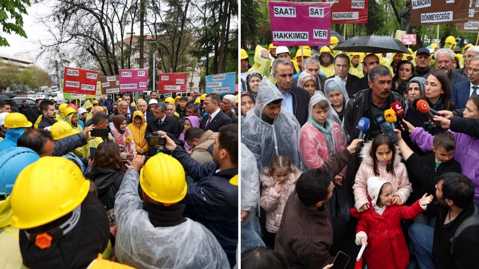 Özgür Özel ve Tülay Hatimoğulları Kurtuluş Parkı’nda açlık grevindeki maden işçilerini ziyaret etti