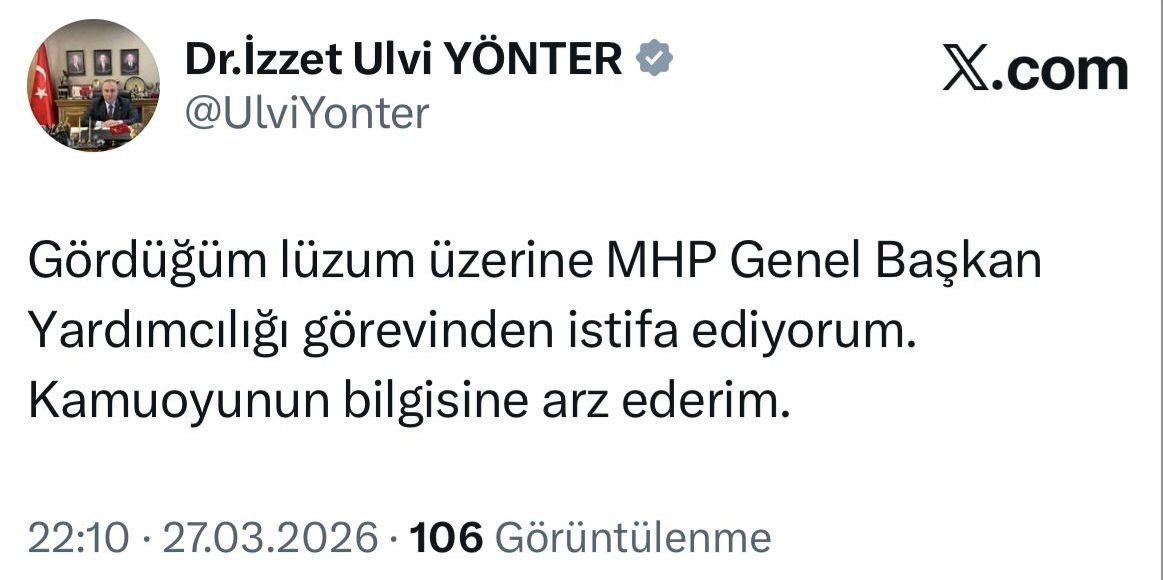 izzet ulvi yönter istifa metni