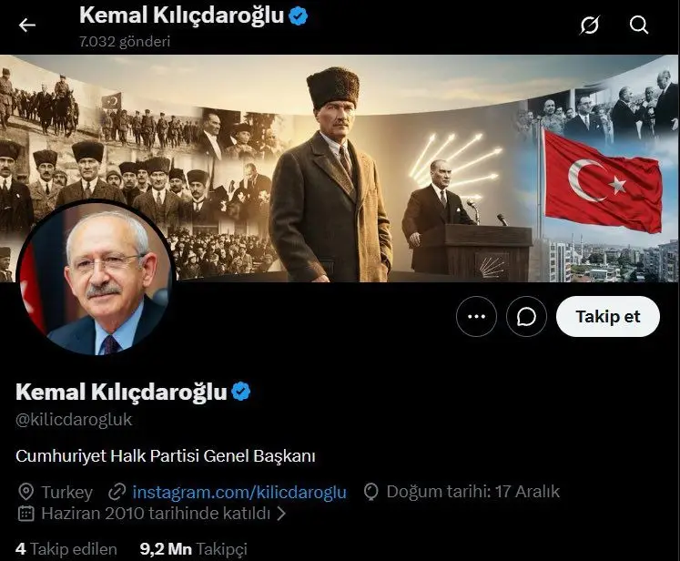 Kemal Kılıçdaroğlu X hesabında biyografisine