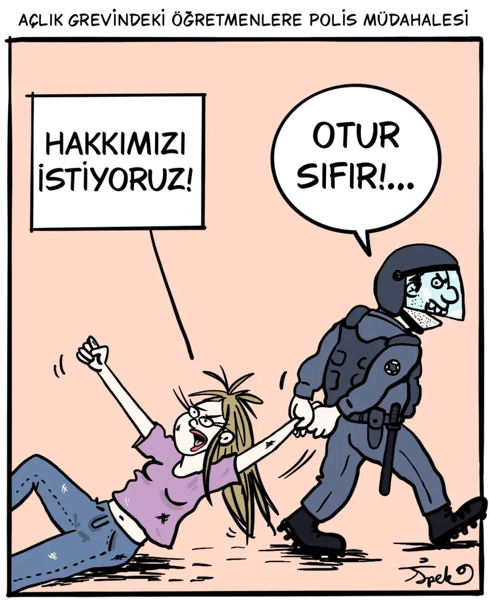 İpek Özsüslü, her hafta Medyascope takipçileri için çiziyor. 15 Haziran 2026 haftasının karikatürü: “Otur sıfır!"