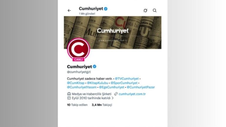 Cumhuriyet gazetesinin X hesabına