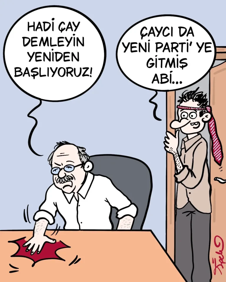 İpek Özsüslü çizdi: Çaycı da YENİ Parti’ye gitmiş abi.