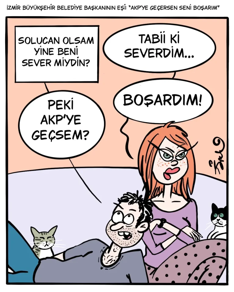 İpek Özsüslü, her hafta Medyascope takipçileri için çiziyor. 7 Ekim 2026 haftasının karikatürü: Boşardım...